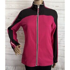 Made for Life Jacket Small Bright Pink Black White Trim Full Zip Athletic Casual